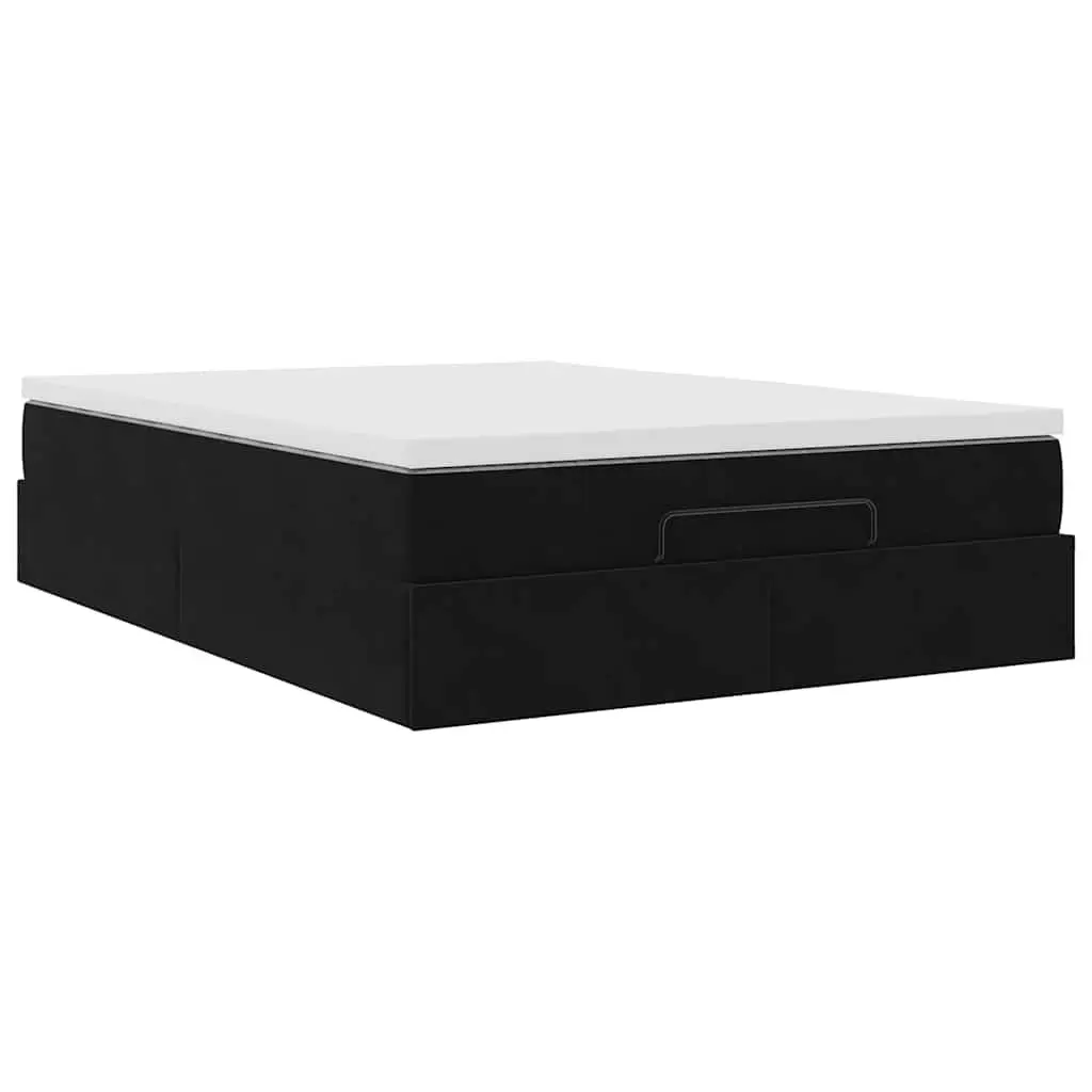 Ottoman Bed Double Black Velvet Pocket Spring Mattress Storage Lift Frame