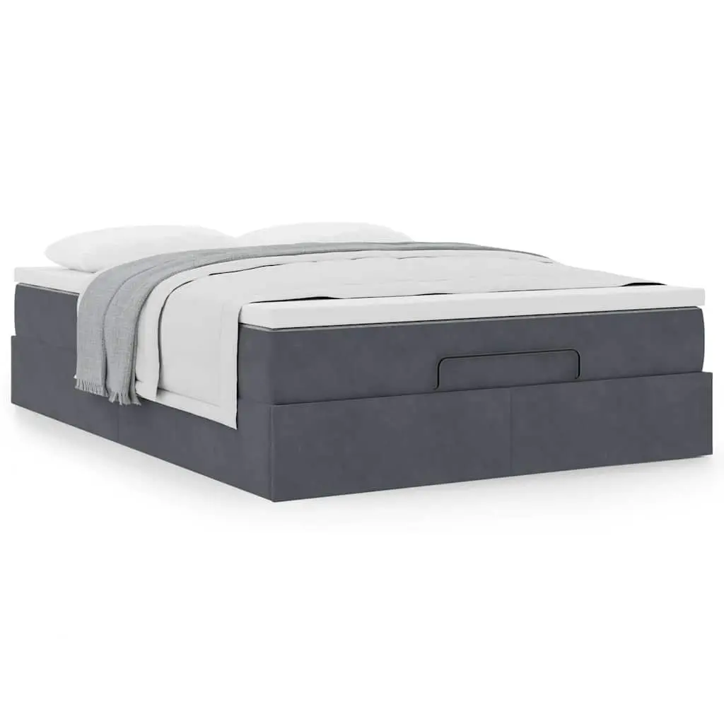 Queen Size Ottoman Bed Grey Velvet with Pocket Spring Mattress and Hydraulic Lift Storage