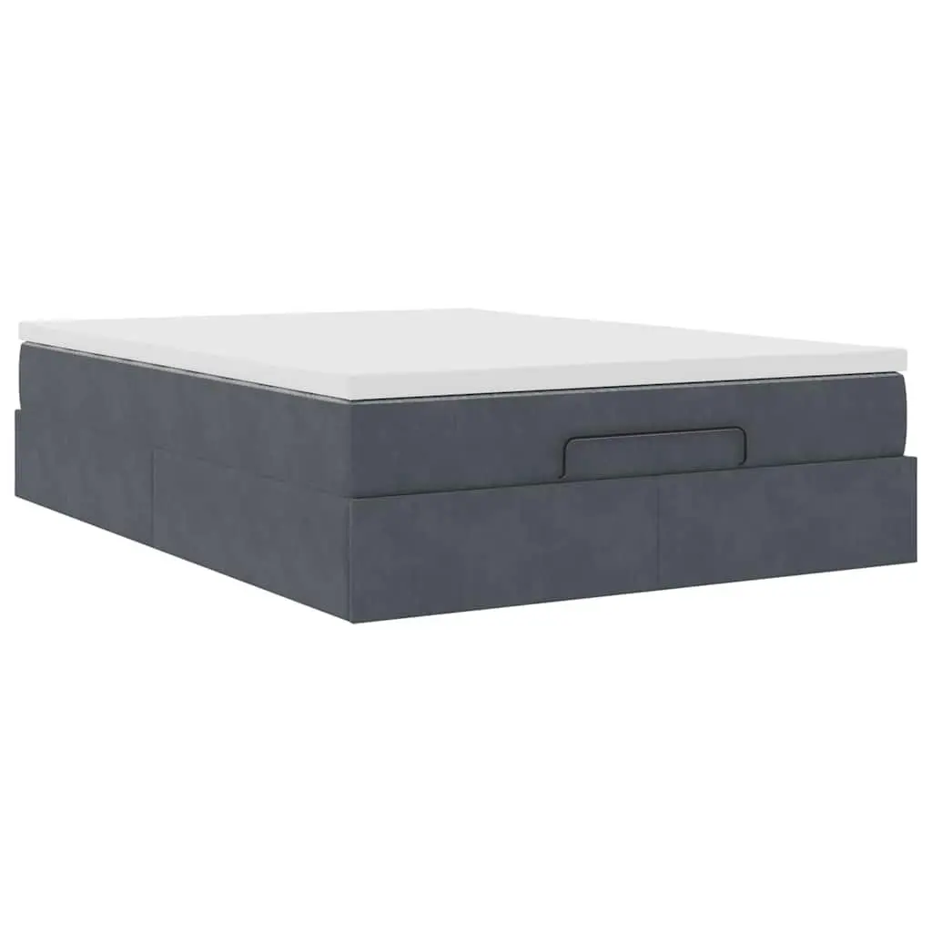 Queen Size Ottoman Bed Grey Velvet with Pocket Spring Mattress and Hydraulic Lift Storage