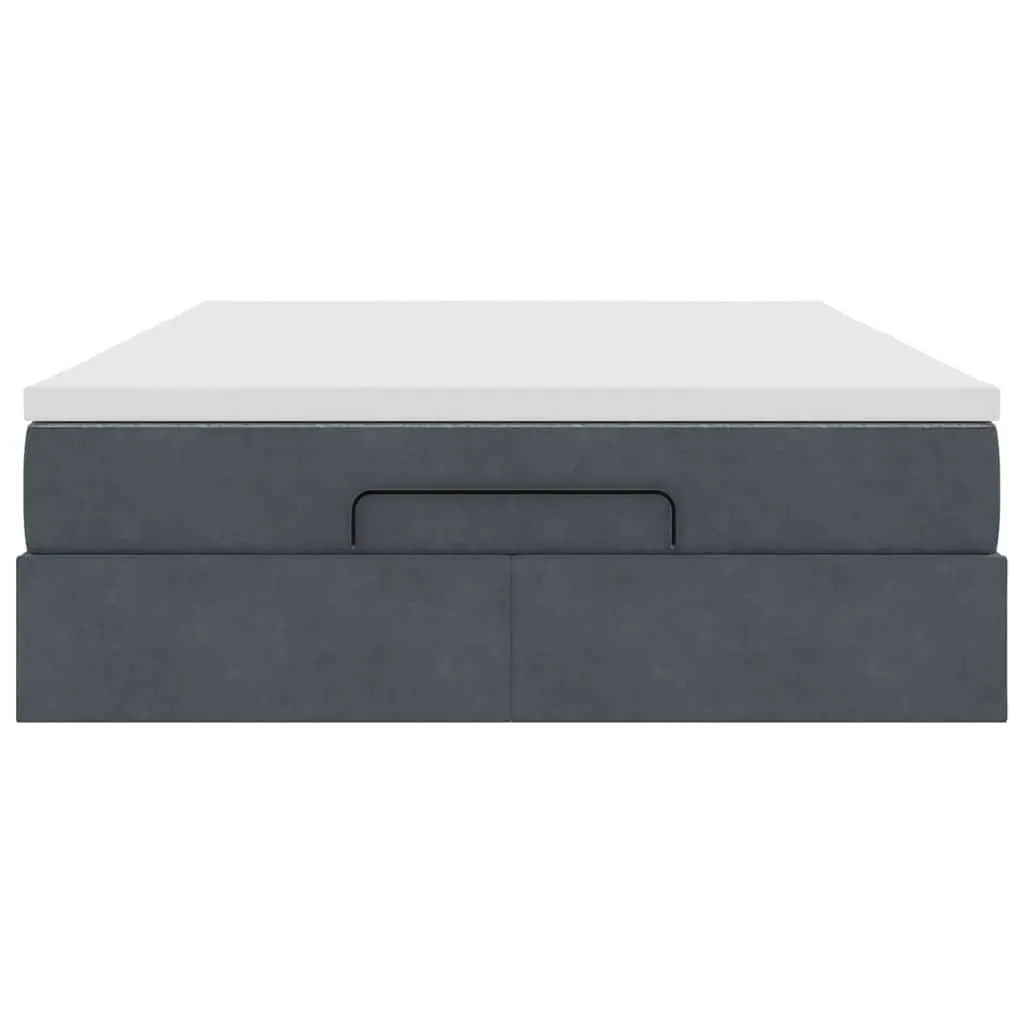 Queen Size Ottoman Bed Grey Velvet with Pocket Spring Mattress and Hydraulic Lift Storage