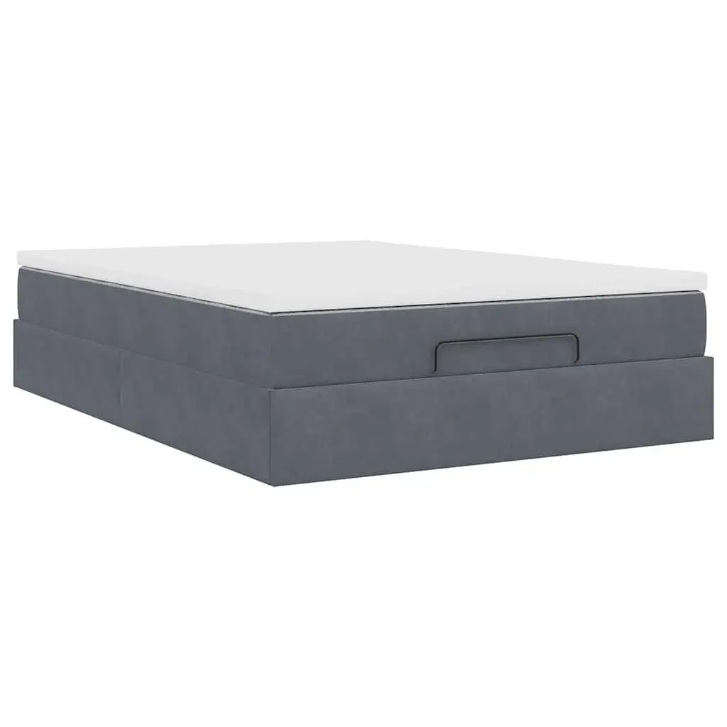 Queen Size Ottoman Bed Grey Velvet with Pocket Spring Mattress and Hydraulic Lift Storage