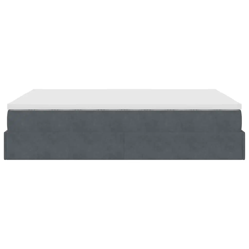 Queen Size Ottoman Bed Grey Velvet with Pocket Spring Mattress and Hydraulic Lift Storage