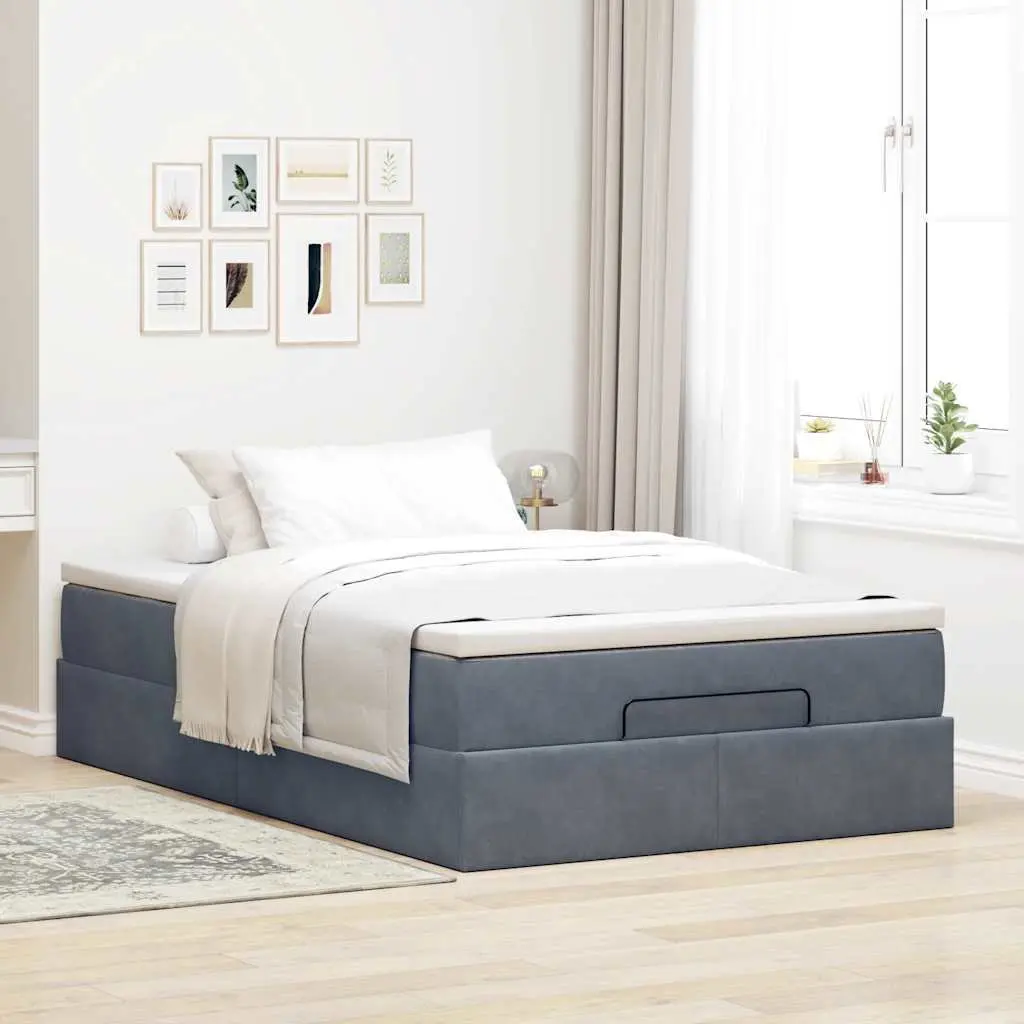 Ottoman Bed Grey Velvet Super Single Pocket Spring Mattress Storage Lift
