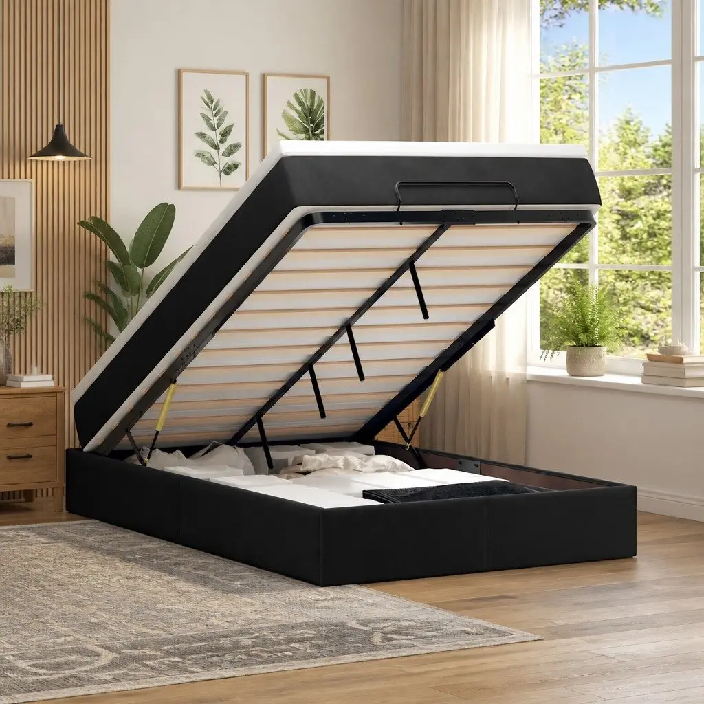 Ottoman Storage Bed King Single Black Velvet Pocket Spring Mattress
