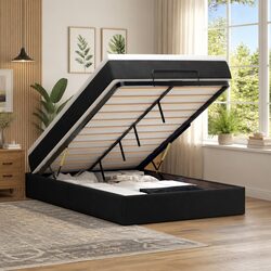 King Single Ottoman Storage Bed in Black Velvet