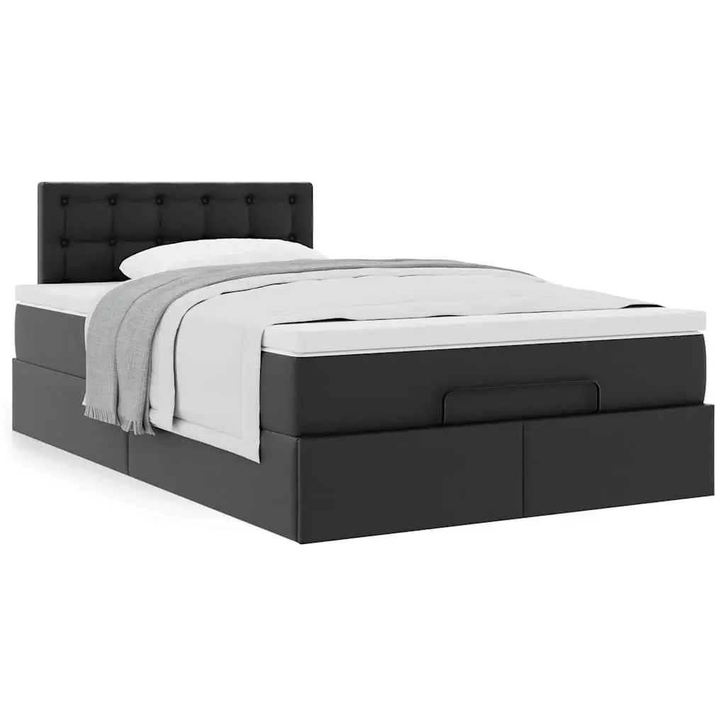 Ottoman Bed King Single Black Faux Leather with Mattress Storage Lift Frame