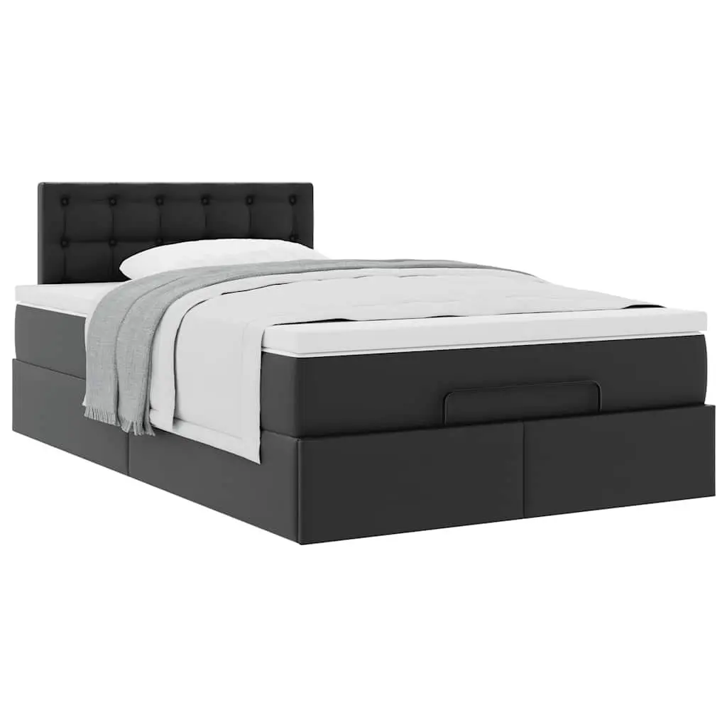 Ottoman Bed King Single Black Faux Leather with Mattress Storage Lift Frame