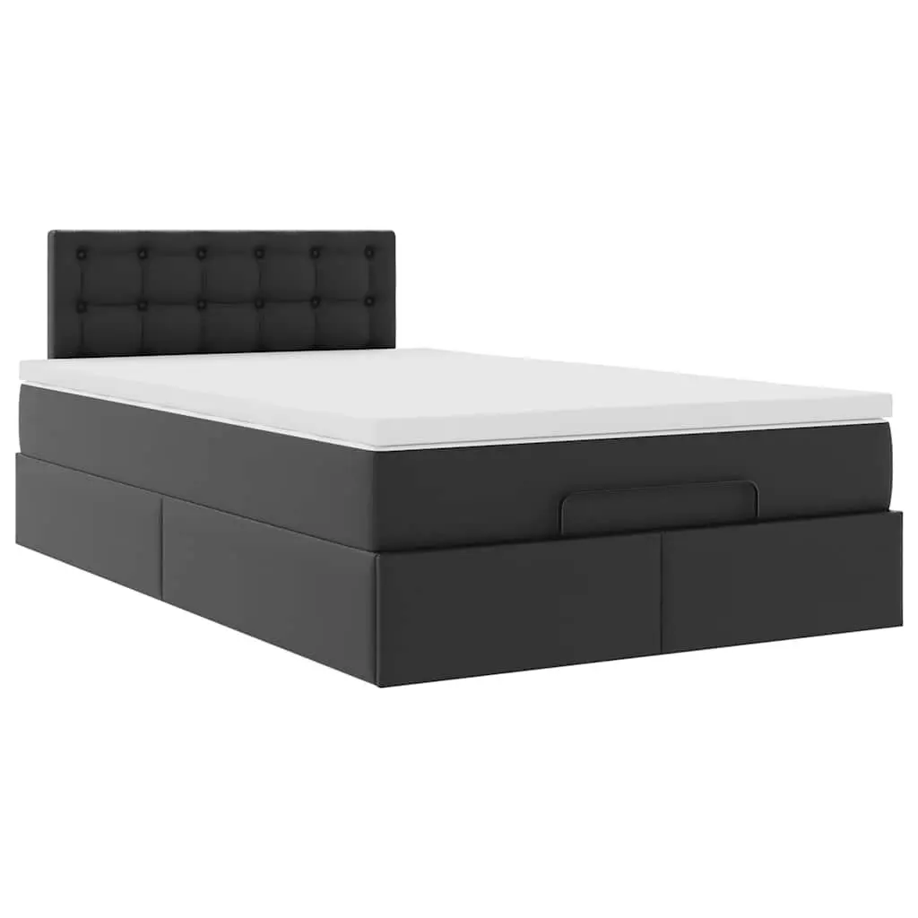 Ottoman Bed King Single Black Faux Leather with Mattress Storage Lift Frame