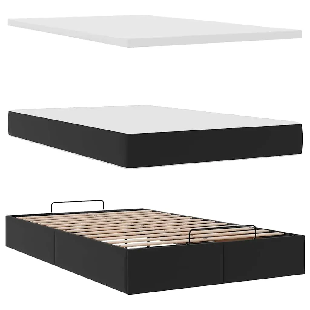 Ottoman Bed King Single Black Faux Leather with Mattress Storage Lift Frame