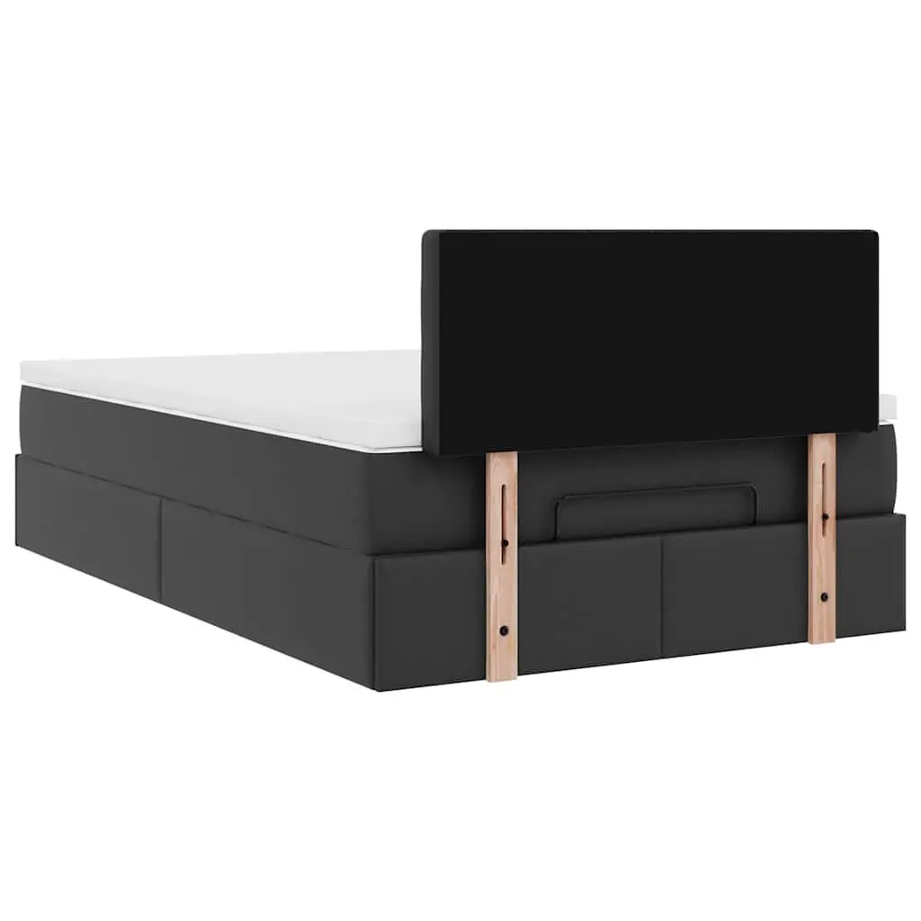 Ottoman Bed King Single Black Faux Leather with Mattress Storage Lift Frame