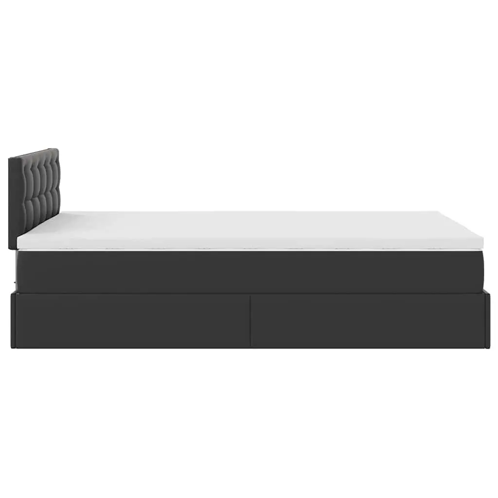 Ottoman Bed King Single Black Faux Leather with Mattress Storage Lift Frame