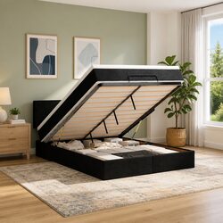 Stylish Black Ottoman Bed with Mattress and Storage