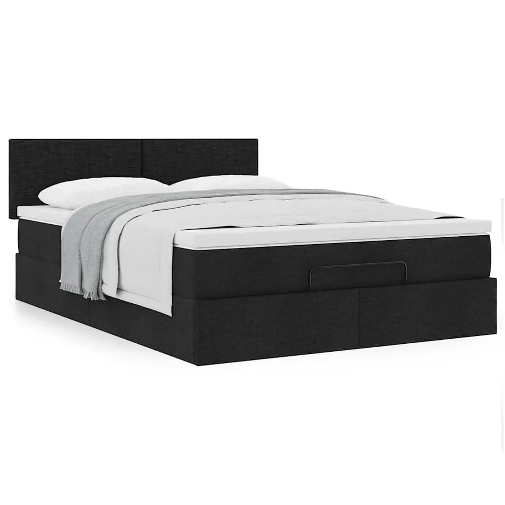 Ottoman Bed Black Double Upholstered Frame with Mattress Pocket Spring and Hydraulic Lift Storage