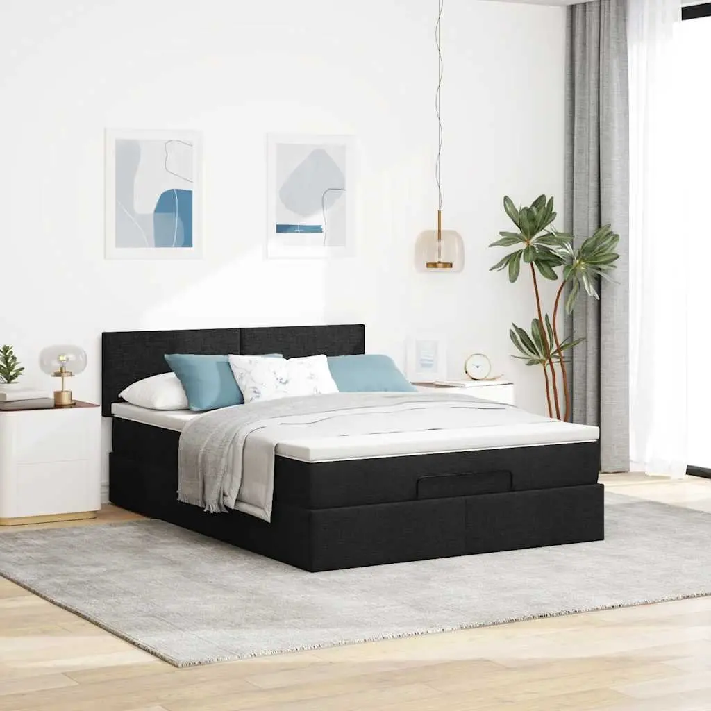 Ottoman Bed Black Double Upholstered Frame with Mattress Pocket Spring and Hydraulic Lift Storage