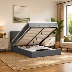 Queen Ottoman Bed with Pocket Spring Mattress in Grey