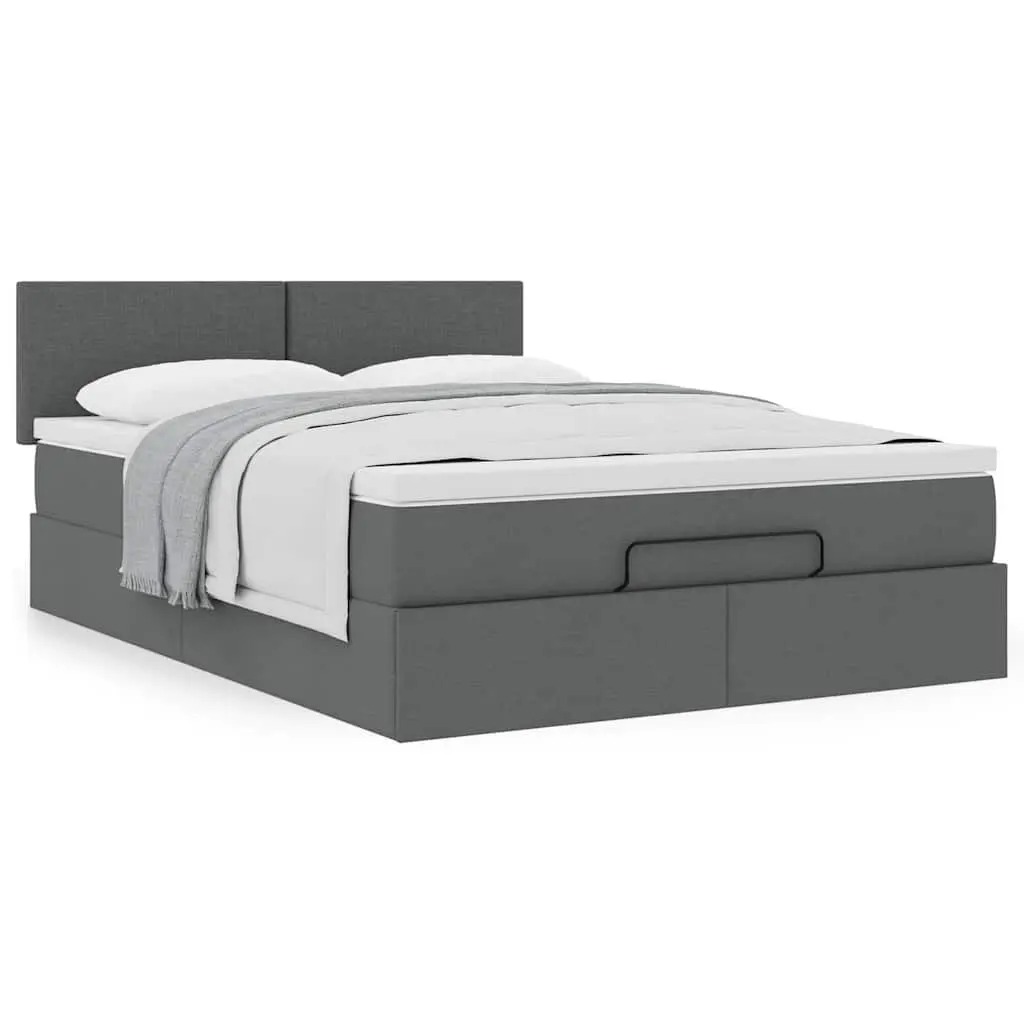 Ottoman Bed Queen Grey Fabric Pocket Spring Mattress Storage