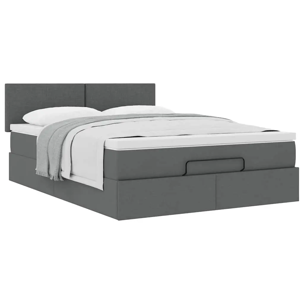 Ottoman Bed Queen Grey Fabric Pocket Spring Mattress Storage