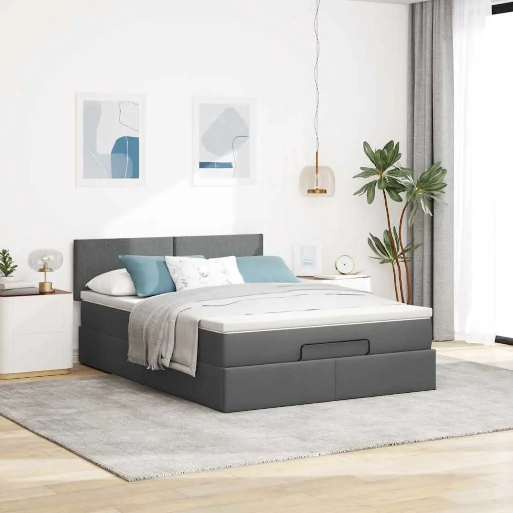 Ottoman Bed Queen Grey Fabric Pocket Spring Mattress Storage