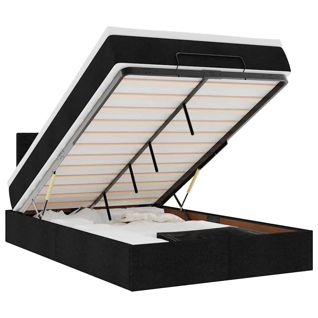Ottoman Bed Black Fabric King Single with Pocket Spring Mattress and Hydraulic Lift Storage