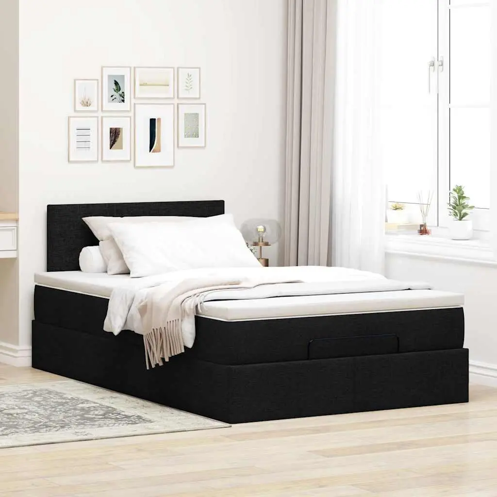 Ottoman Bed Black Fabric King Single with Pocket Spring Mattress and Hydraulic Lift Storage
