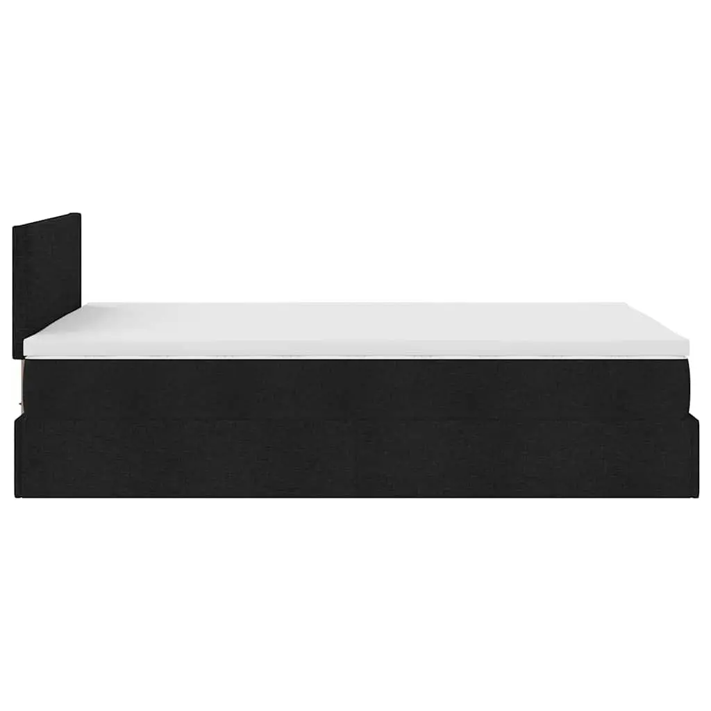 Ottoman Bed Black Fabric King Single with Pocket Spring Mattress and Hydraulic Lift Storage