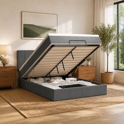 Cozy Grey Double Ottoman Bed with Pocket Spring Mattress