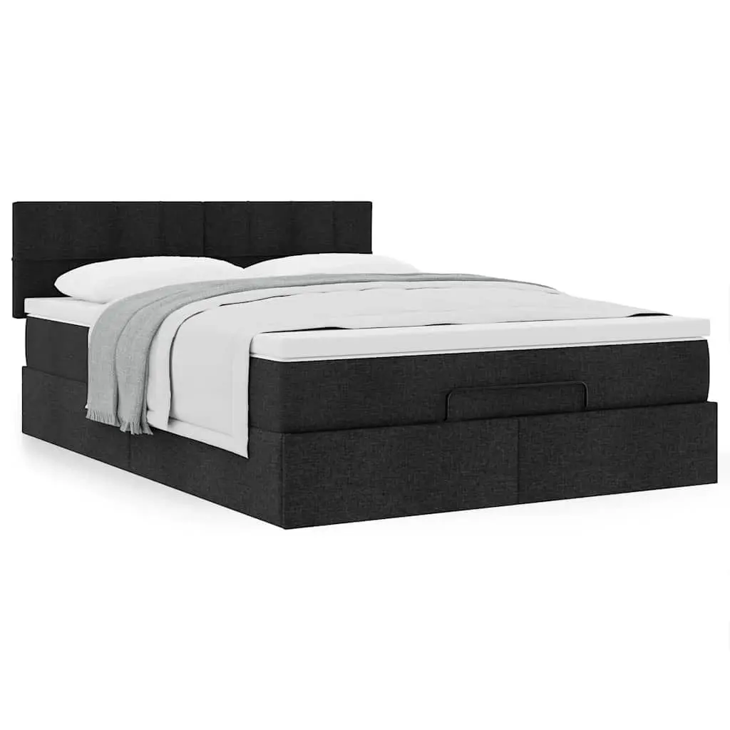 Double Ottoman Bed Black Fabric 4ft6 Pocket Spring Mattress Storage Lift Base