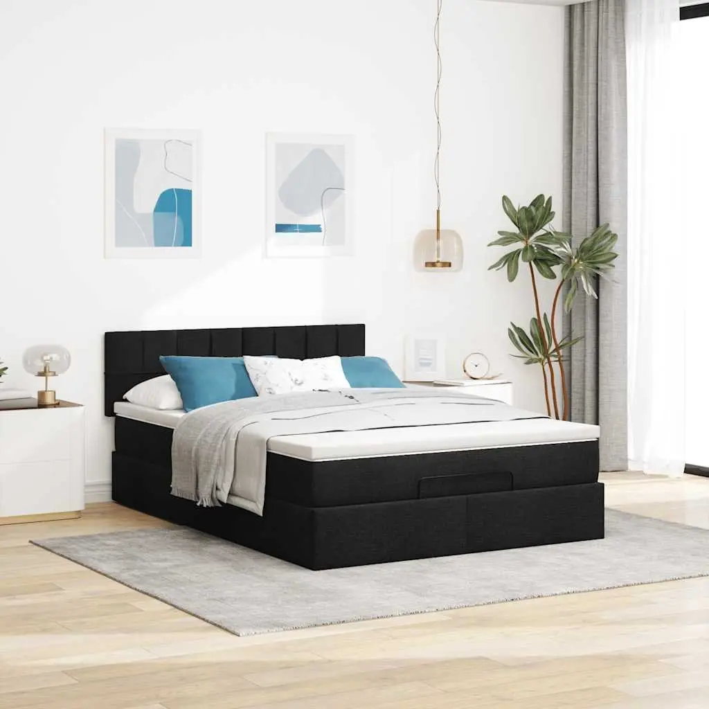Double Ottoman Bed Black Fabric 4ft6 Pocket Spring Mattress Storage Lift Base