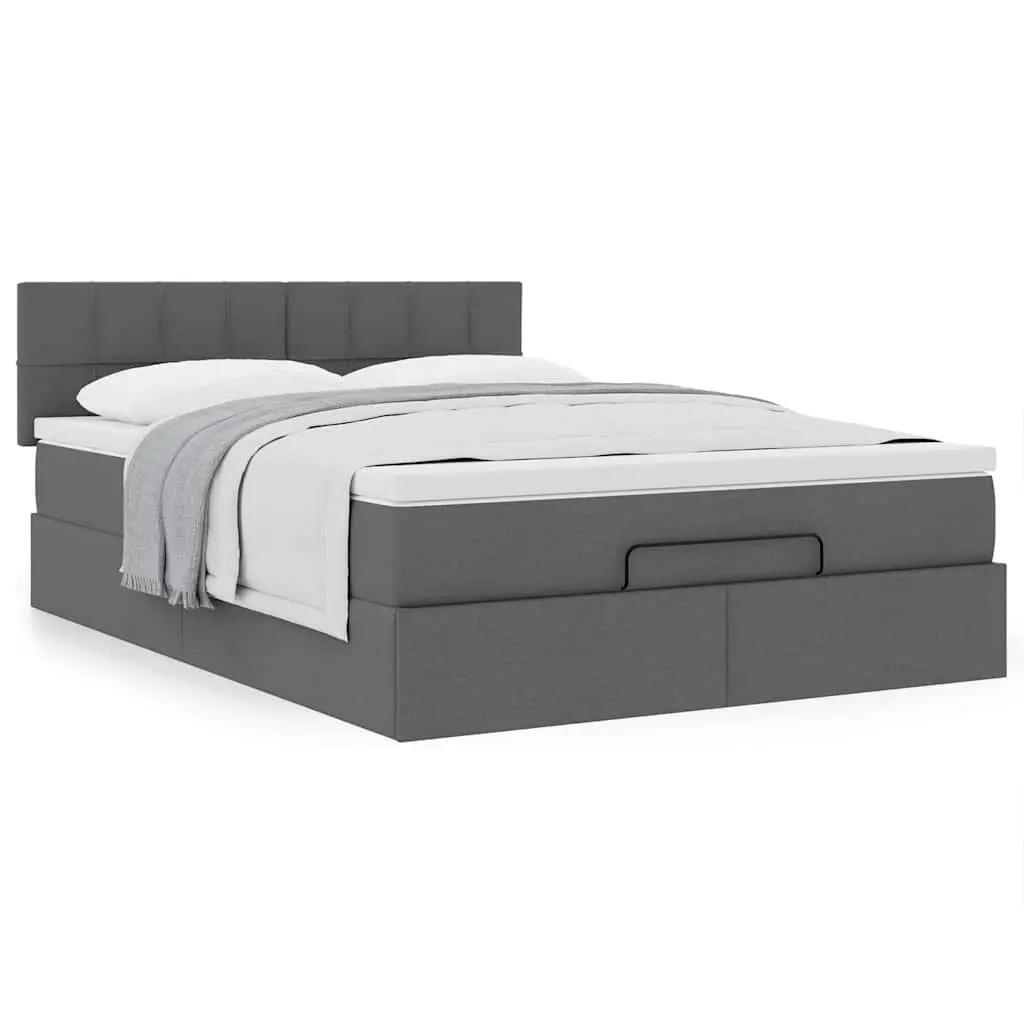 Ottoman Bed Grey Fabric Queen Size with Pocket Spring Mattress and Hydraulic Lift Storage