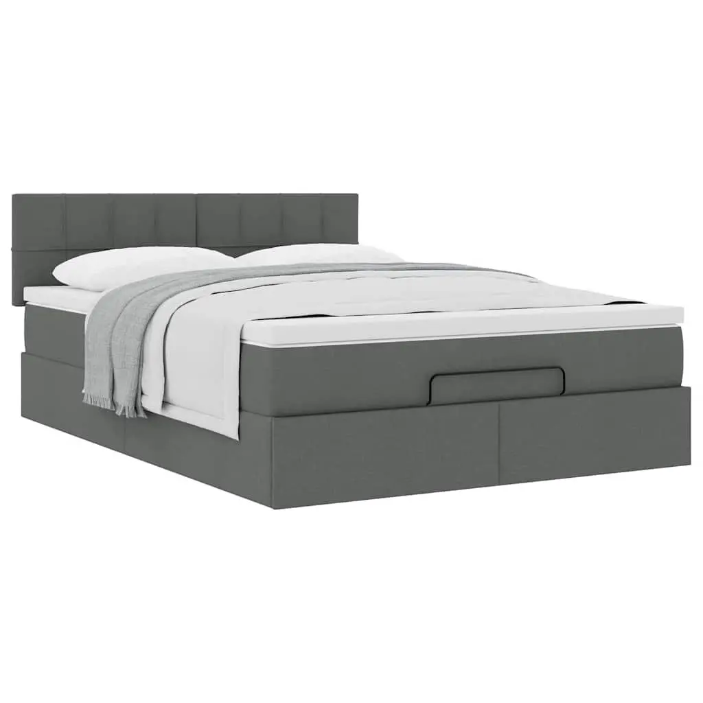 Ottoman Bed Grey Fabric Queen Size with Pocket Spring Mattress and Hydraulic Lift Storage