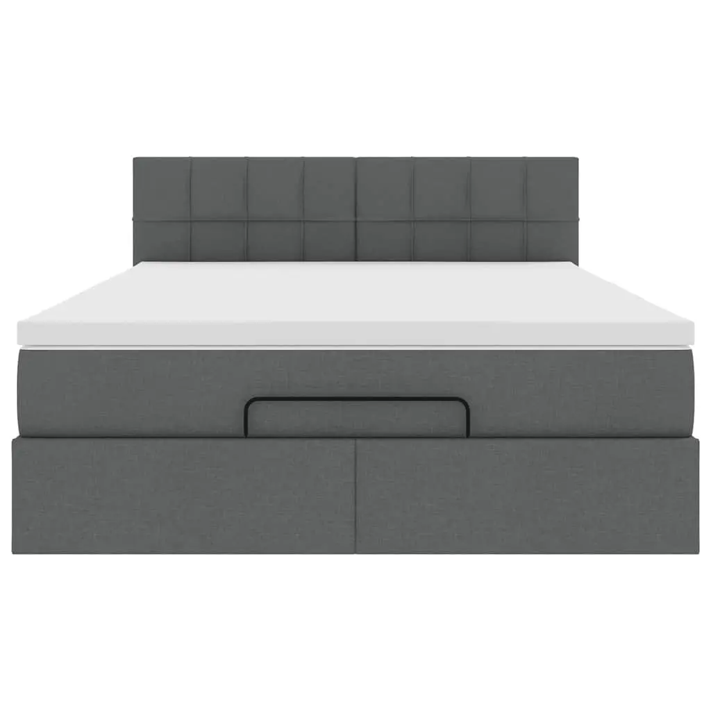 Ottoman Bed Grey Fabric Queen Size with Pocket Spring Mattress and Hydraulic Lift Storage