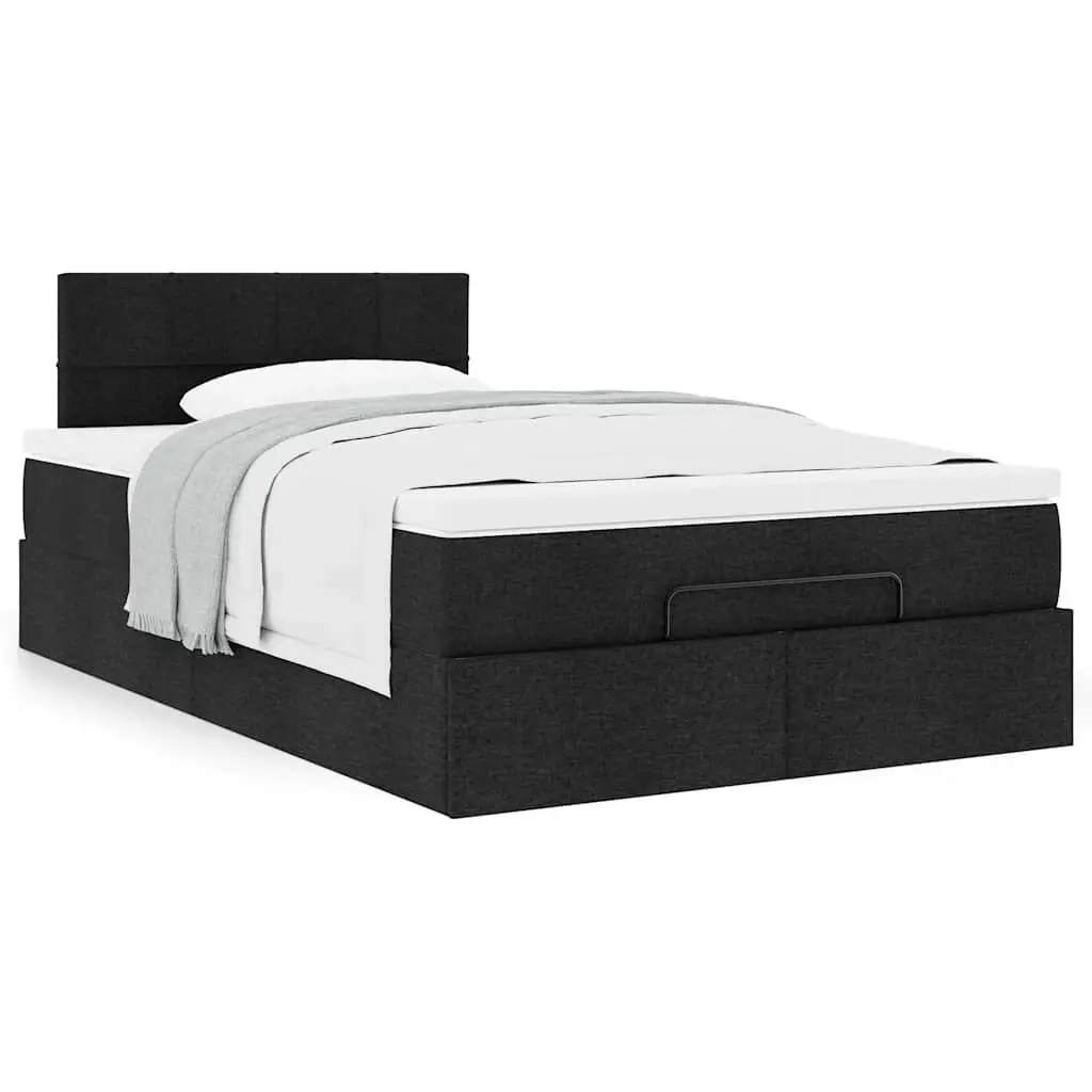 King Single Ottoman Bed Black Fabric Pocket Spring Mattress