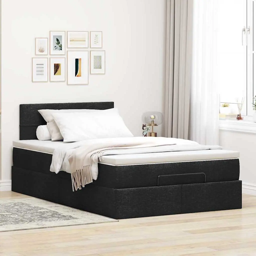 King Single Ottoman Bed Black Fabric Pocket Spring Mattress