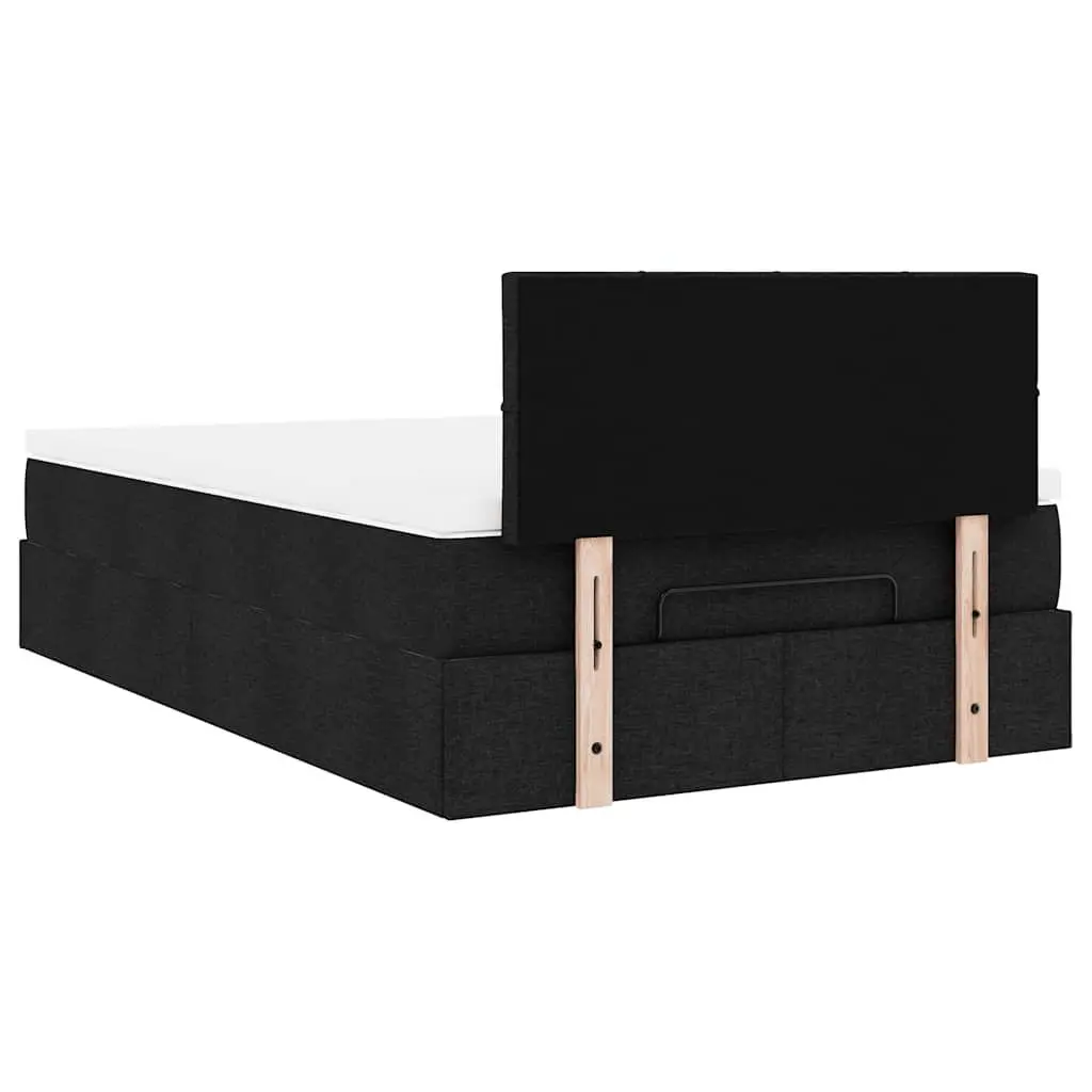 King Single Ottoman Bed Black Fabric Pocket Spring Mattress
