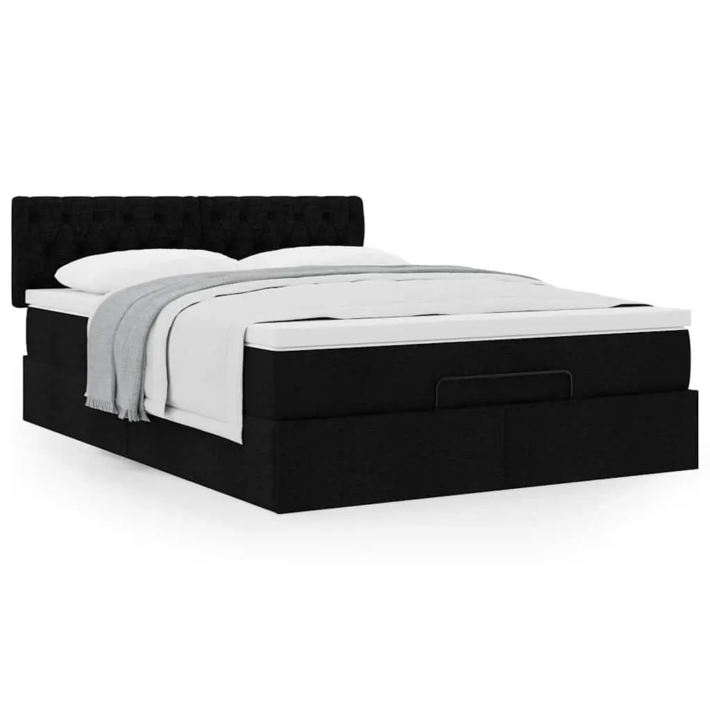 Ottoman Bed Double Black Fabric Pocket Spring Mattress Storage Lift Base Frame