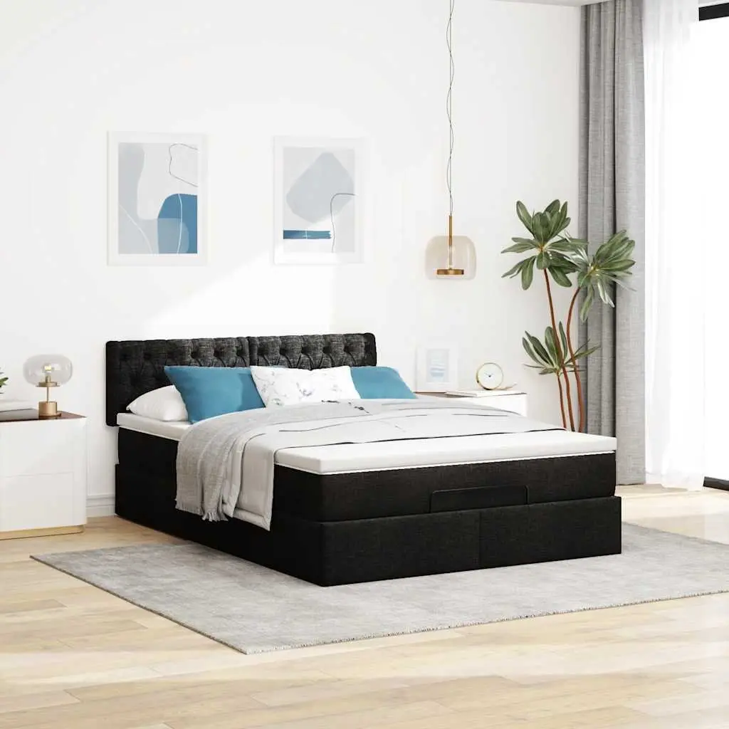 Ottoman Bed Double Black Fabric Pocket Spring Mattress Storage Lift Base Frame