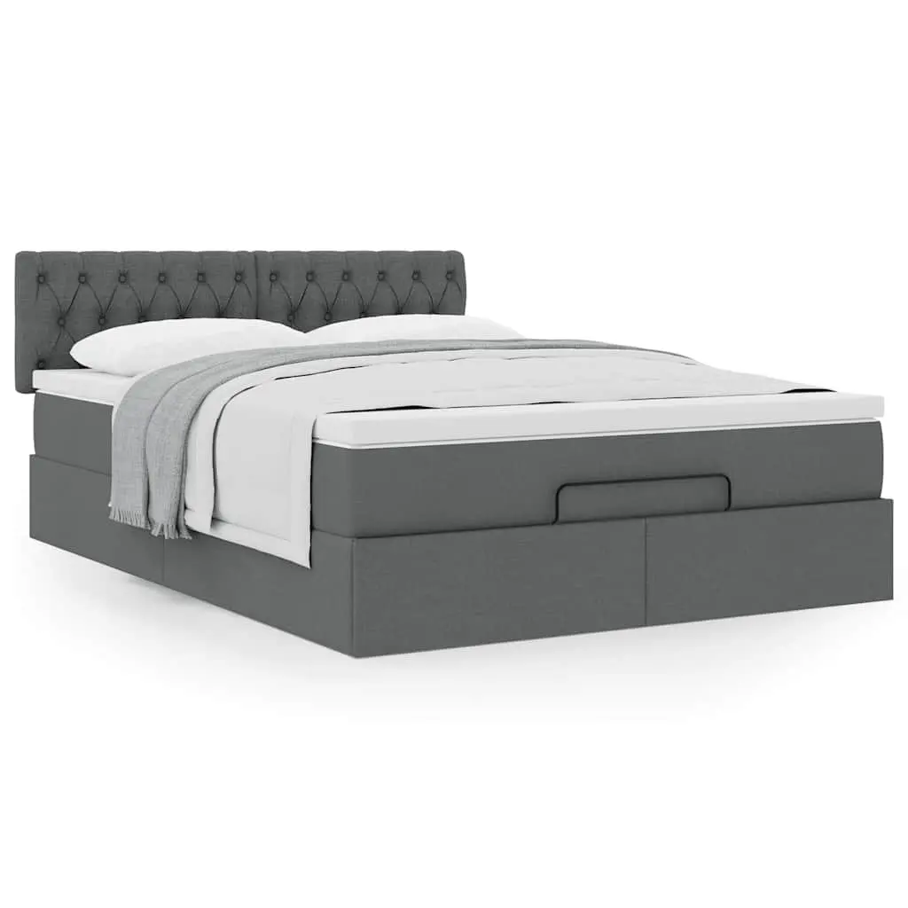 Ottoman Bed Grey Fabric Queen Size with Mattress Hydraulic Lift Storage Base