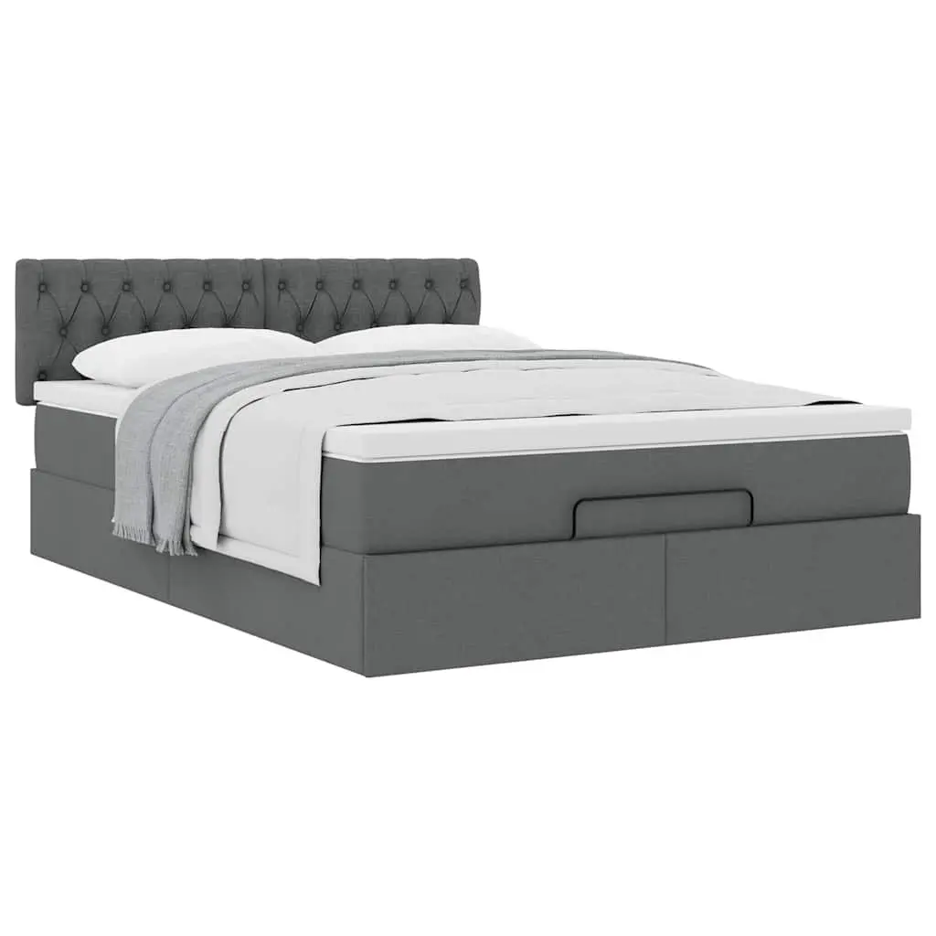 Ottoman Bed Grey Fabric Queen Size with Mattress Hydraulic Lift Storage Base