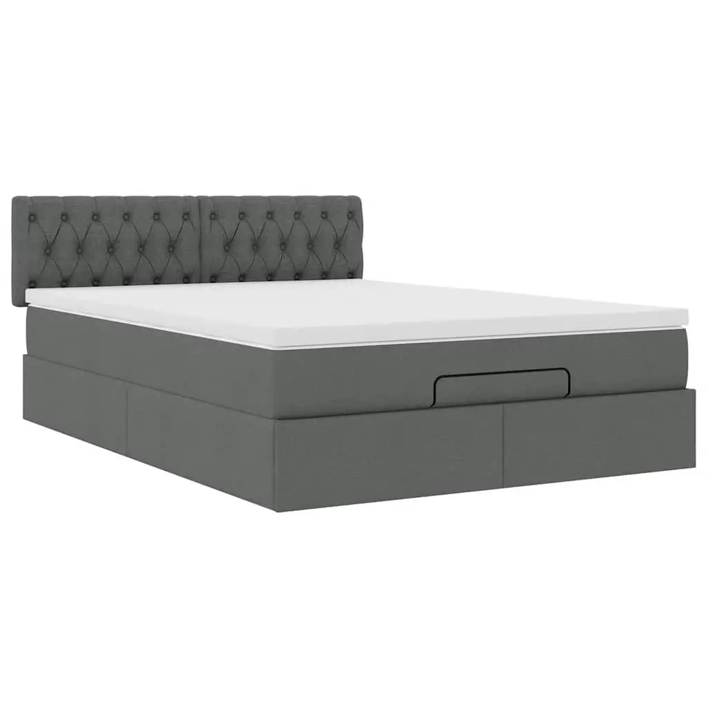 Ottoman Bed Grey Fabric Queen Size with Mattress Hydraulic Lift Storage Base