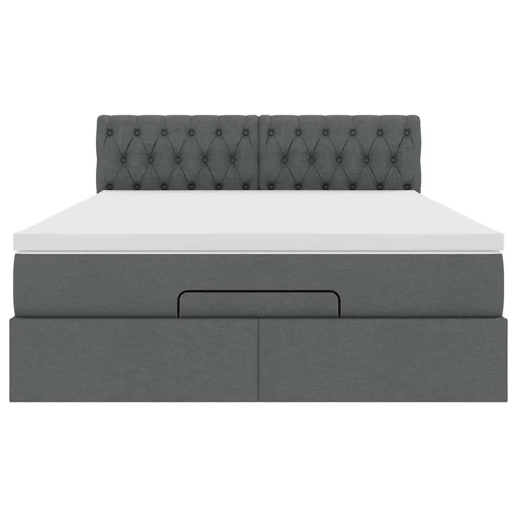 Ottoman Bed Grey Fabric Queen Size with Mattress Hydraulic Lift Storage Base