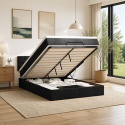 Queen Size Ottoman Bed with Pocket Spring Mattress in Black