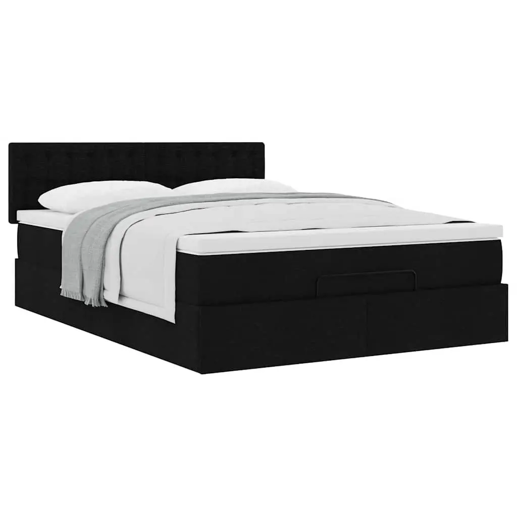Double Ottoman Bed Black Fabric Pocket Spring Mattress Storage Lift Base