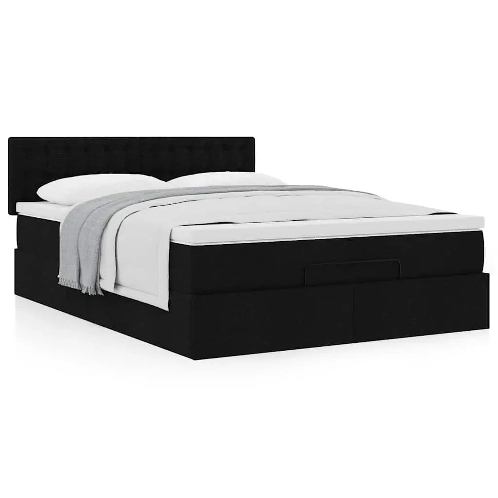 Double Ottoman Bed Black Fabric Pocket Spring Mattress Storage Lift Base