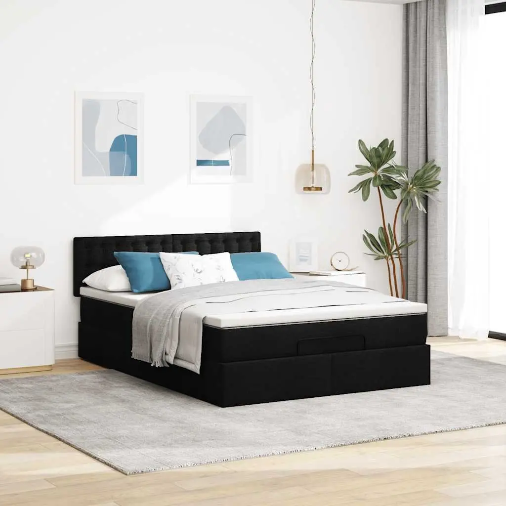 Double Ottoman Bed Black Fabric Pocket Spring Mattress Storage Lift Base