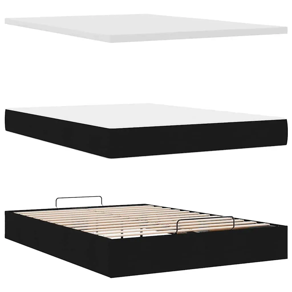 Double Ottoman Bed Black Fabric Pocket Spring Mattress Storage Lift Base