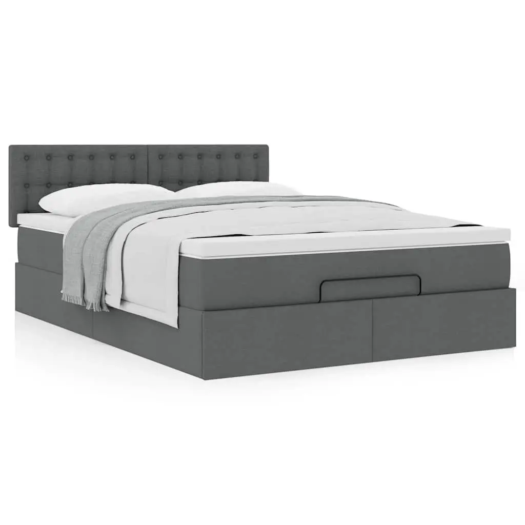 Ottoman Bed Grey Fabric Queen Pocket Spring Mattress Storage Lift Base
