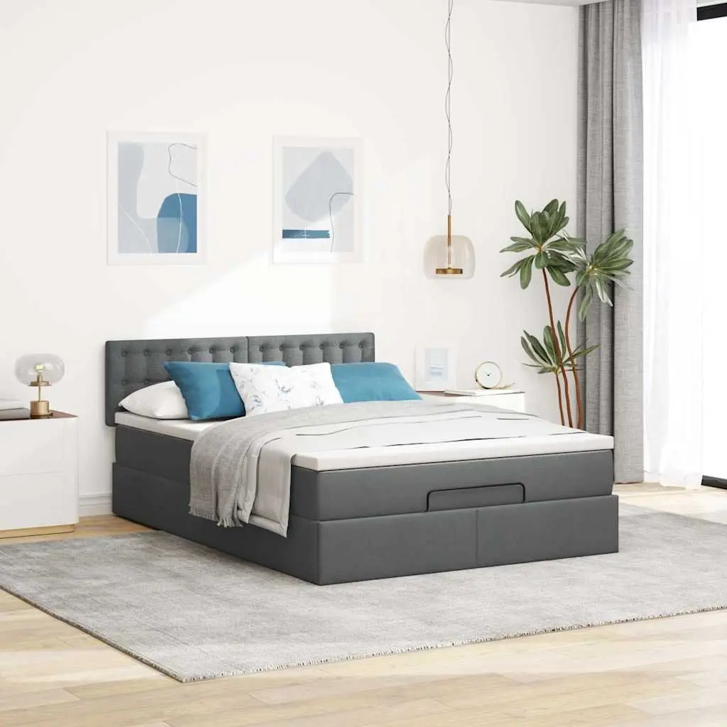 Ottoman Bed Grey Fabric Queen Pocket Spring Mattress Storage Lift Base