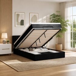 Queen Ottoman Bed with Hydraulic Lift and Pocket Spring Mattress