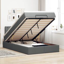 Ottoman Bed with Mattress King Single Grey Fabric Storage Lift Hydraulic Base