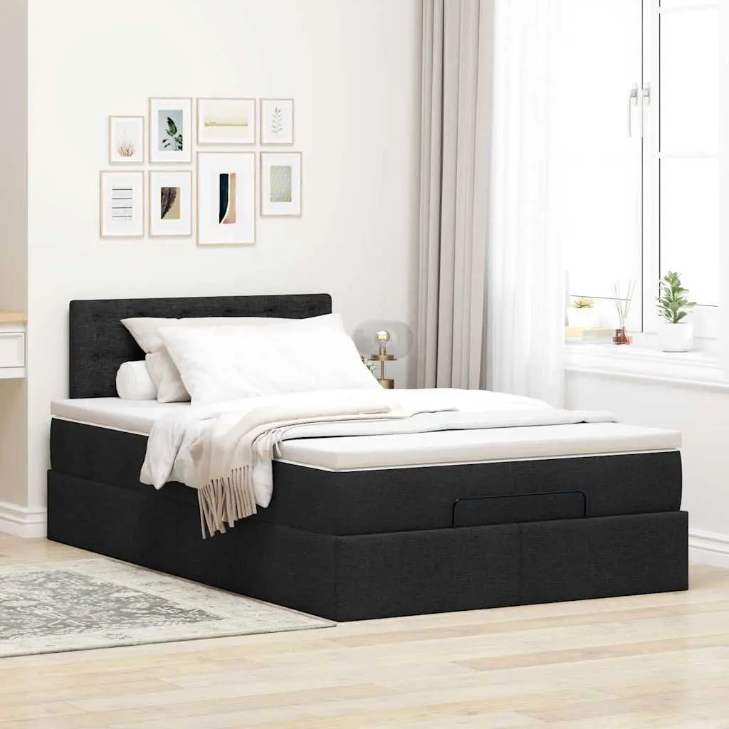 Ottoman Bed Frame with Pocket Spring Mattress Black Storage Lift King Single Fabric